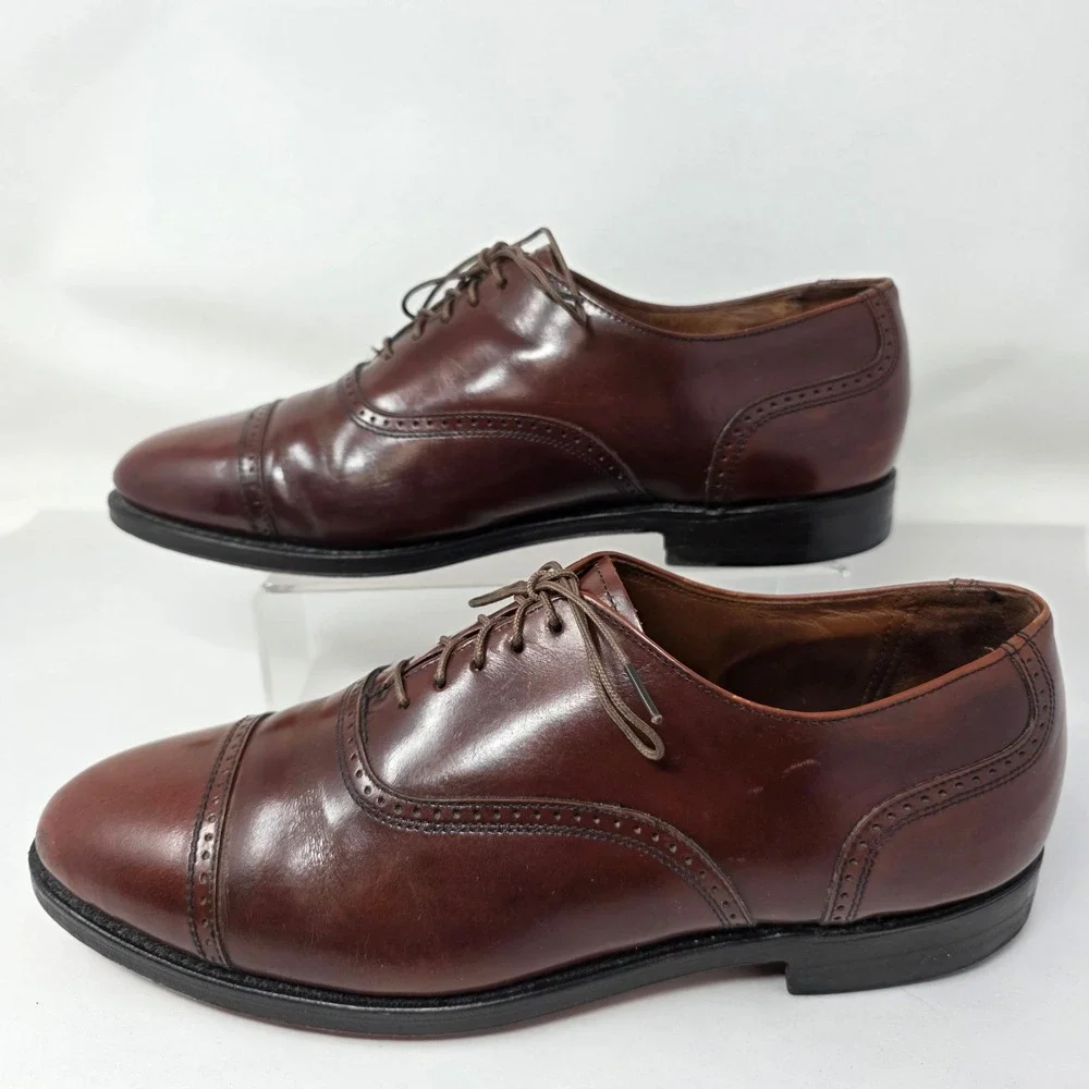 Nuflex Prime Oxford Shoes Mens 12 Cap Toe Brown Leather Brogue Made in USA